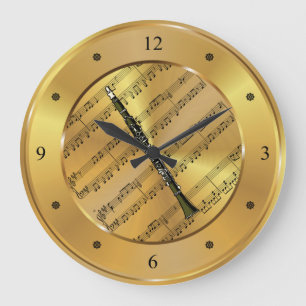 Grande Horloge Ronde Clarinet ~ Sheet Music ~ Gold Arrière - plan ~ Un