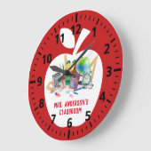 Grande Horloge Ronde Classe Red Apple Enseignant (Angle)