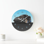 Grande Horloge Ronde Classic American Black Muscle Car Cartoon (Maison)