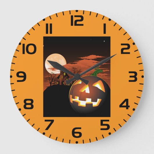 Grande Horloge Ronde Classic Halloween Jack-O-Lantern Creepy House (Recto)