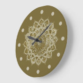 Grande Horloge Ronde Classique Mandala Inde Style 4 (Angle)
