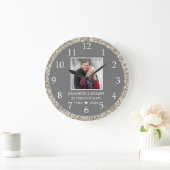 Grande Horloge Ronde Classy Silver Glitter 25e Anniversaire Photo (Maison)