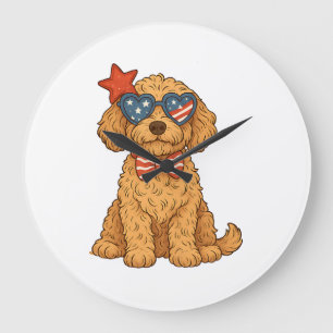 Grande Horloge Ronde Cliparts de Goldendoodle patriotique