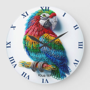 Grande Horloge Ronde Clips papier mignonne Imaginaire Oiseau