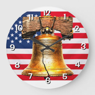 Grande Horloge Ronde Cloche de la Liberté sur Drapeau 