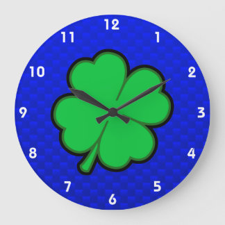 Grande Horloge Ronde Clocher bleu à 4 feuilles