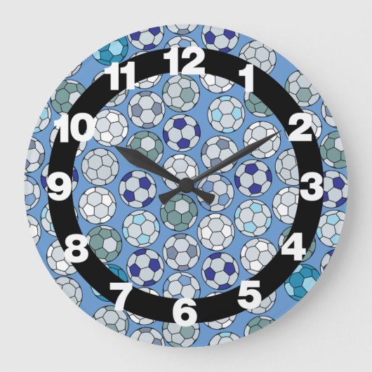 Grande Horloge Ronde Clock bleu de Soccer Balls (Recto)