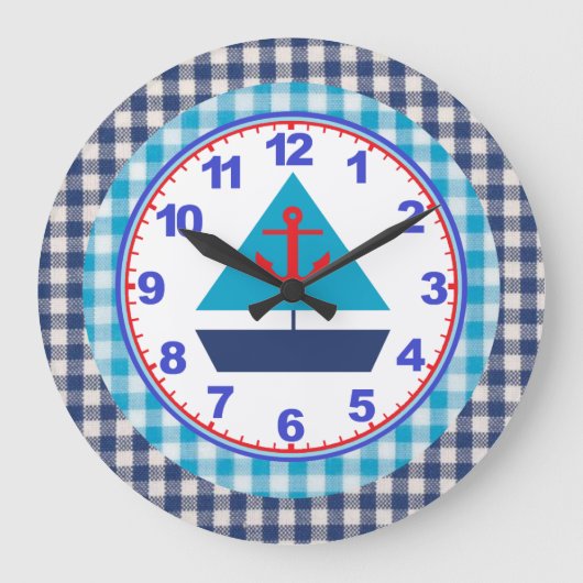 Grande Horloge Ronde Clock Blue Gingham Boy (Recto)