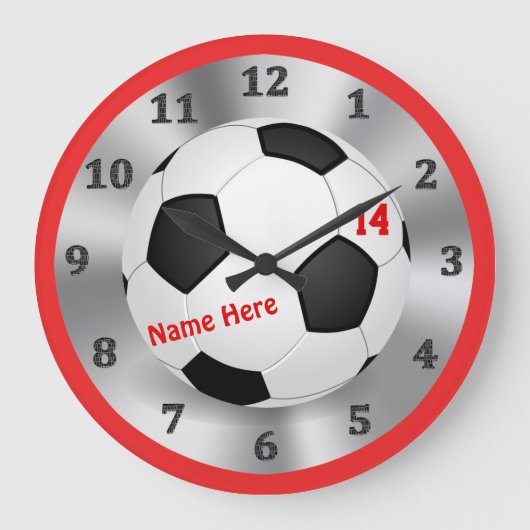 Grande Horloge Ronde Clock Cool Personalized Soccer pour Soccer Menaces (Recto)