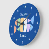 Grande Horloge Ronde Clock de Colorful Double Fish Beachy (Angle)