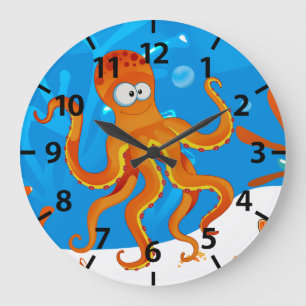 Grande Horloge Ronde Clock de Cute Octopus Ocean Aquatic