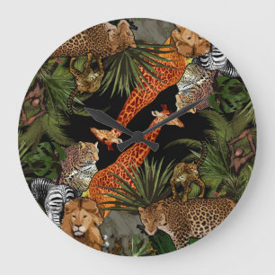 Grande Horloge Ronde Clock du mur acrylique de la faune africaine