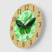 Grande Horloge Ronde Clock Green Butterfly on Green Leaves (Angle)