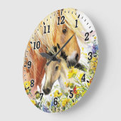 Grande Horloge Ronde Clock Horse & Foal Wall (Angle)