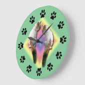 Grande Horloge Ronde Clock - Mirrored cat with paw prints (Angle)