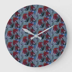 Grande Horloge Ronde Clock Red Daisies
