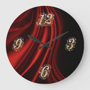 Grande Horloge Ronde Clock Red Satin Bling Wall