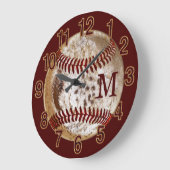 Grande Horloge Ronde Clocks de baseball monogrammed dirty pour Man Cave (Angle)