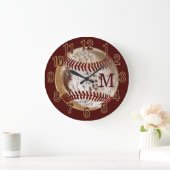 Grande Horloge Ronde Clocks de baseball monogrammed dirty pour Man Cave (Maison)