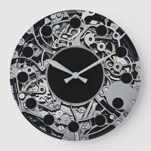 Grande Horloge Ronde Clockwork Gears Silver Wall Clock