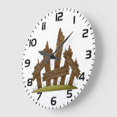 Grande Horloge Ronde Clôture en bois cassée Ferme rustique (Angle)