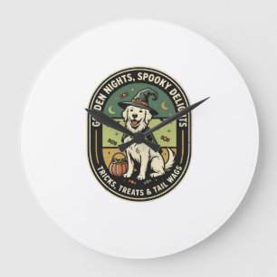 Grande Horloge Ronde Club de nuit effrayant Retriever doré Halloween