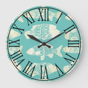 Grande Horloge Ronde Coastal Taupe Floral