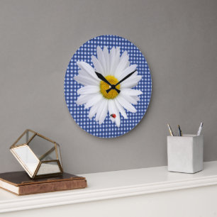 Grande Horloge Ronde Coccinelle sur une marguerite blanche avec du vich