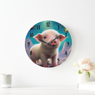 Grande Horloge Ronde Cochon bébé