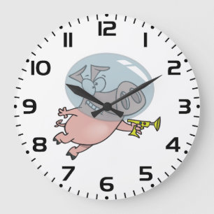 Grande Horloge Ronde Cochon de l'espace avec un pistolet à rayons, astr