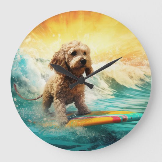 Grande Horloge Ronde Cockapoo Beach Surf Paining (Recto)