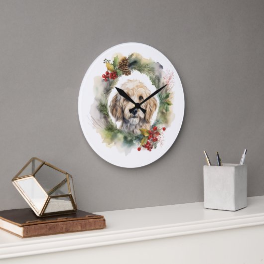 Grande Horloge Ronde Cockapoo Christmas Wreath Festive Pup (Bureau)