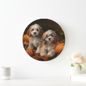 Grande Horloge Ronde Cockapoo Puppy Citrouille d'automne (Maison)