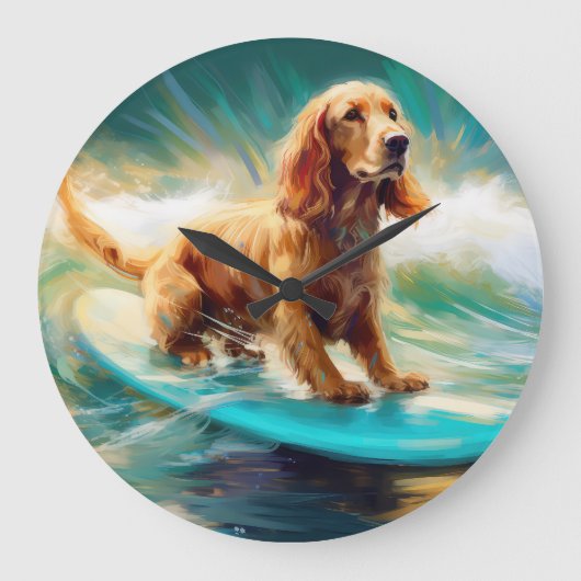 Grande Horloge Ronde Cocker Spaniel Beach Surf Peinture (Recto)