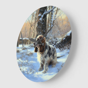 Grande Horloge Ronde Cocker Spaniel Laissez tomber la neige Noël