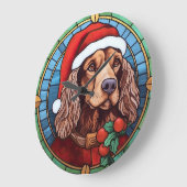 Grande Horloge Ronde Cocker Spaniel Vitrail de Noël (Angle)