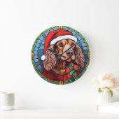Grande Horloge Ronde Cocker Spaniel Vitrail de Noël (Maison)