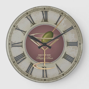 Grande Horloge Ronde Cocktail Glass Happy Hour Wall Clock