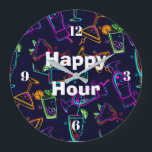 Grande Horloge Ronde Cocktails Happy Hour Neon<br><div class="desc">This neon cocktails Happy Hour themed wall clock makes a great venin. Fun for your home bar,  man cave or bonus room.</div>