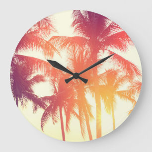 Grande Horloge Ronde Coconut Beach : Chaleur Tropicale Vintage.