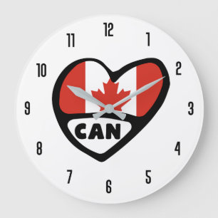 Grande Horloge Ronde Code pays du Canada CAN Flag Heart
