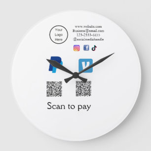 Grande Horloge Ronde Code QR PayPal venmo scan pay ajouter médias socia