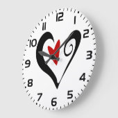 Grande Horloge Ronde Coeur Abstrait rouge et noir Romantique moderne (Angle)