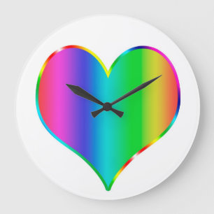 Grande Horloge Ronde Coeur arc-en-ciel