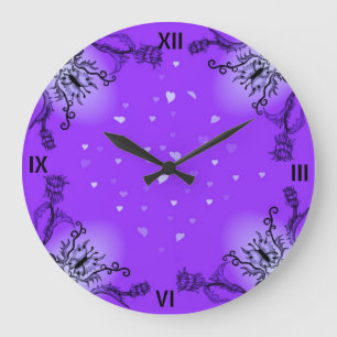 Grande Horloge Ronde Coeur avec Fleur et Papillon