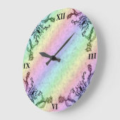 Grande Horloge Ronde Coeur avec Fleur et Papillon (Angle)