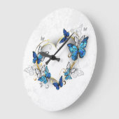 Grande Horloge Ronde Coeur bijoux avec papillons Morpho (Angle)