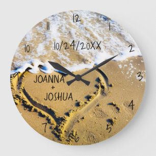 Grande Horloge Ronde Coeur dans la plage de sable Tropical Ocean View C