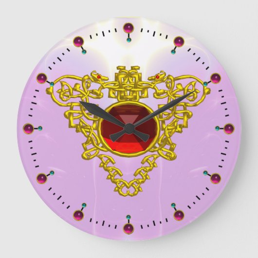 Grande Horloge Ronde COEUR DE CELTIQUE D'OR AVEC RUBY ROUGE, Noir (Recto)