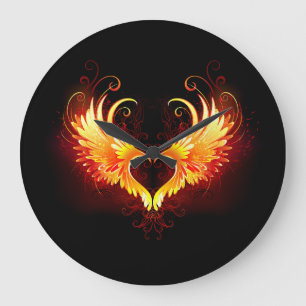 Grande Horloge Ronde Coeur de feu ange avec ailes